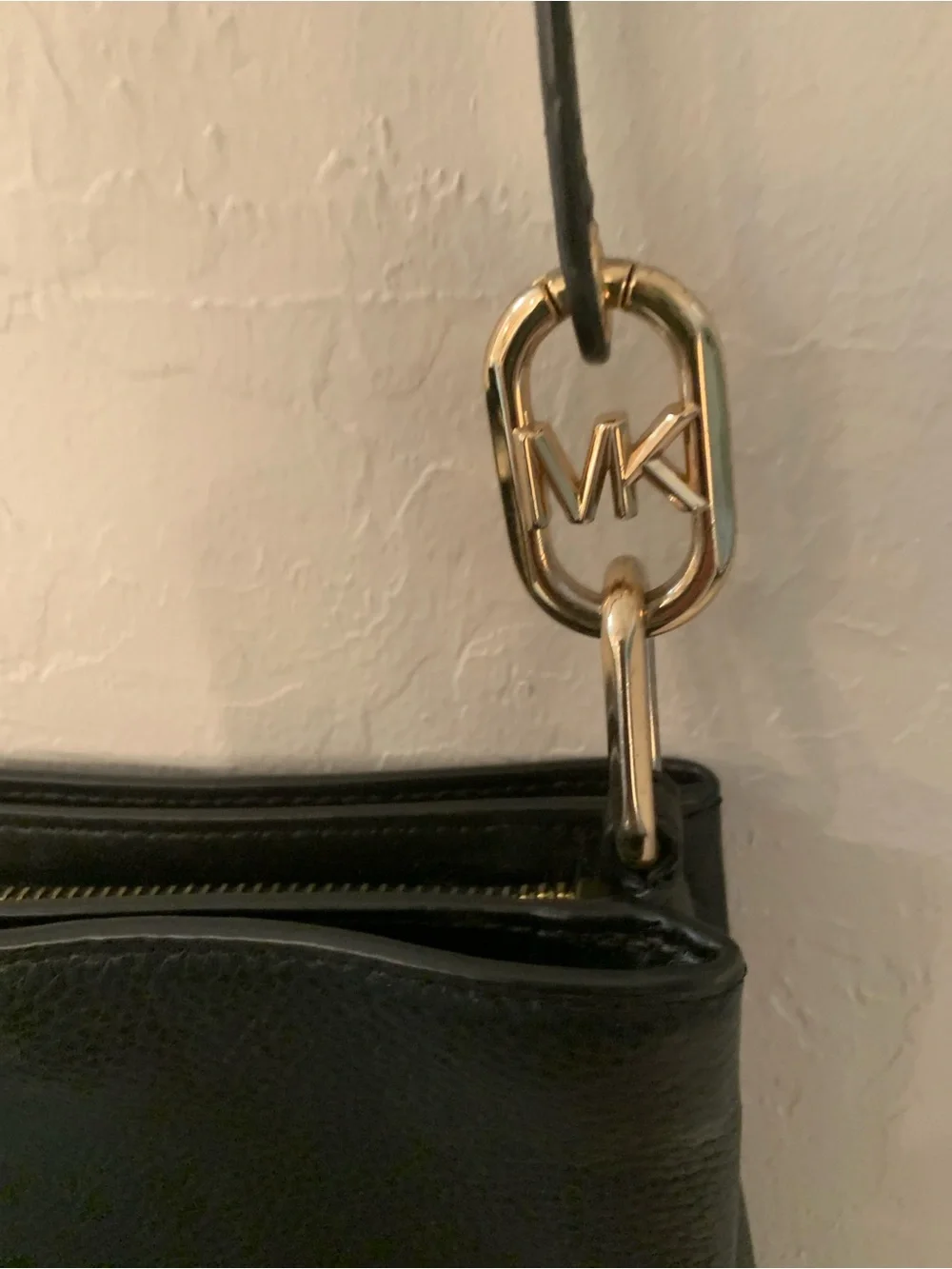 Michael Kors Black Leather Gold-Tone Logo Accent Adjustable  Strap Crossbody
